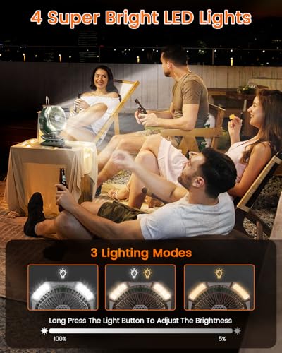 Image of coldSky Camping Fan with Dual Motor, 20000mAh Clip On with Digital Display, 9-Inch Portable Battery Operated with LED Lantern, Tent Fan for Camping with Remote, 5 Speeds, 4 Timing, Outdoor Green