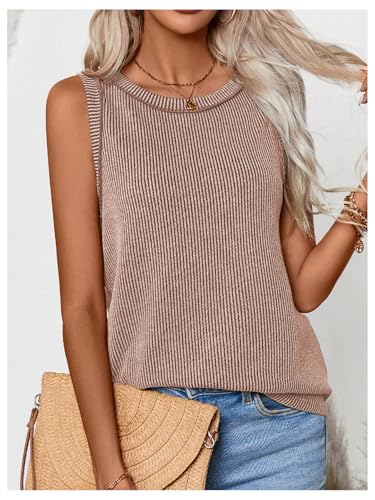 SHENHE Women's Sleeveless Sweater Vest Crew Neck Ribbed Knit Tank Top Casual Going Out Pullover3