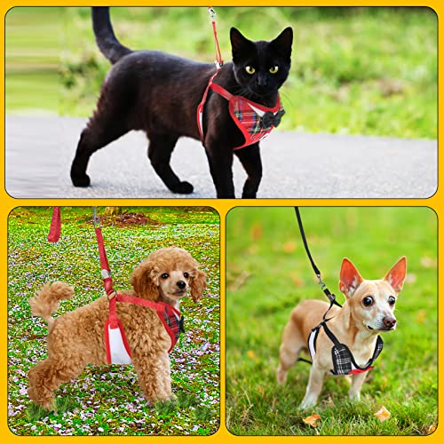 Kwerdas 2 Packs Puppy Plaid Harness And Leash Set Soft Mesh Nylon Vest Tuxedo With Cute Bowtie For Small Dogs And Big Cats(M) #TOP4