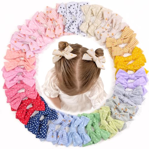Image of CELLOT 40 Pieces Girls Hair Bows 3 inches Linen Fabric Bows Alligator Clips Hair Accessories for Baby Girls Toddlers Kids and Teens