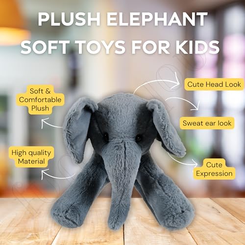 Image of Fun4you Fluppy Sitting Elephant Stuffed Plush, Super Soft Cuddly Elephant for Kids, Baby, Boys, Girls |Cute Birthday Gifts, Plush Animal, Huggable Soft Toy | Valentine Day Gift for Him & Her (40cm)