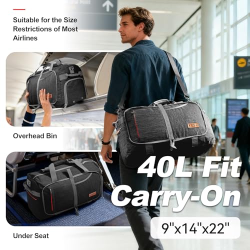 Image of Canway 40L Foldable Duffle Bag for Travel Men & Women Carry On 22 inchx14 inchx9 inch Airline Approved, Small Luggage Overnight Bag with Shoe Compartment, Water-Resistant Gym & Sports Bag