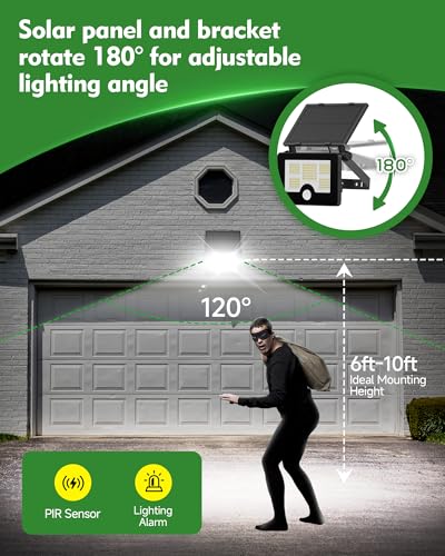 Image of OHAYORI Solar Security Lights Outdoor Motion Sensor, 122LED 4 Modes USB Rechargeable Solar Powered Wall /Pole Light for Garden Outside, 2200mAh IP65 Waterproof Solar PIR Fence Lighting for Street Flood
