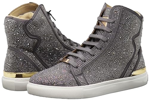 Image of Enzo Romeo Men's Fashion High Top Crystal Shimmer Rhinestone Blink Flat Sneakers Shoes