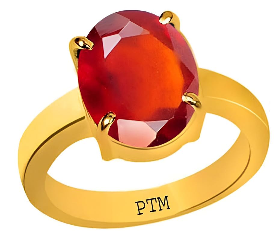 PTM Panchdhatu (5 metals) Hessonite (Gomed) 3.25 to 10.25 Ratti or 3.00 to 9.50 carat Astrological Gemstone 22K Gold Plated Ring for Men & Women