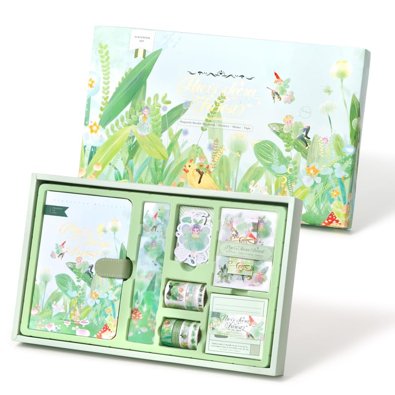 Image of WEMOL Vintage Journal Scrapbook Pack Kit for Art Journaling Bullet, Planners DIY Paper Stickers, Craft Kits Notebook, Collage Album Aesthetic Sticker (Big Green)