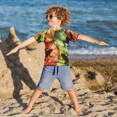 Kids Swimsuit Colorful Frog Leaf Sun Sunscreen T-Shirts Swimwear Sets UPF 50+4