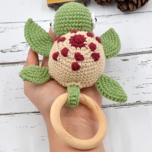 Image of Love Crochet Art Animal Shape Crochet Rattle Cum Soft Toy for Infant, Kids & Babies, Early Age Gift Toys (Turtle - Green)