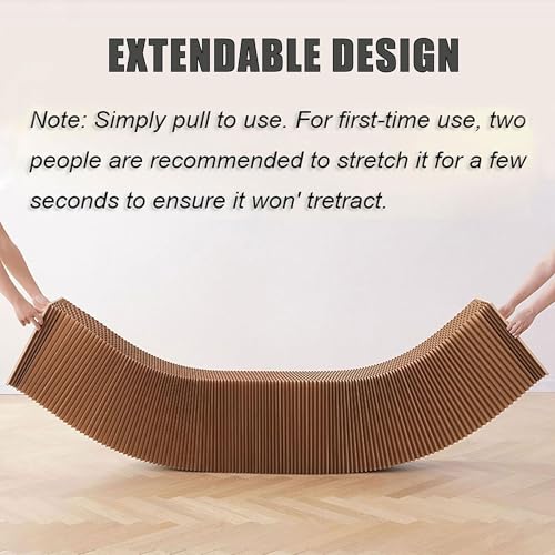 Image of Flexible Kraft Paper Folding Bench with 5 Cushion, 98 inch Retractable Honeycomb Ottoman, Collapsible Portable Seating for Entryway, Space-Saving Vanity Stool, 660 lbs Modern Sustainable Furniture (White)