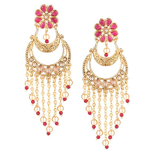 Efulgenz Indian Bollywood Traditional Wedding Crystal Pearl Tassel Chandelier Chandbali Earrings Jewelry Set (Style 1)
