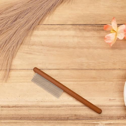 Image of Emily Pets Grooming Comb for Dogs & Cats | Wooden Handle | Flea & Lice Remover | Detangler for Long & Short Hair | Pet Hair Comb for Small & Medium Pets (Medium)