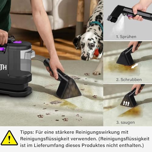 Waschsauger Teppichreiniger, Polsterreiniger Gerät Mit Tierhaarbürste Und Schlauchreinigungswerkzeug für Teppich, Sofa, Polster, Treppen, Auto, Nass-Trocken-Sauger mit starker Saugkraft 450W