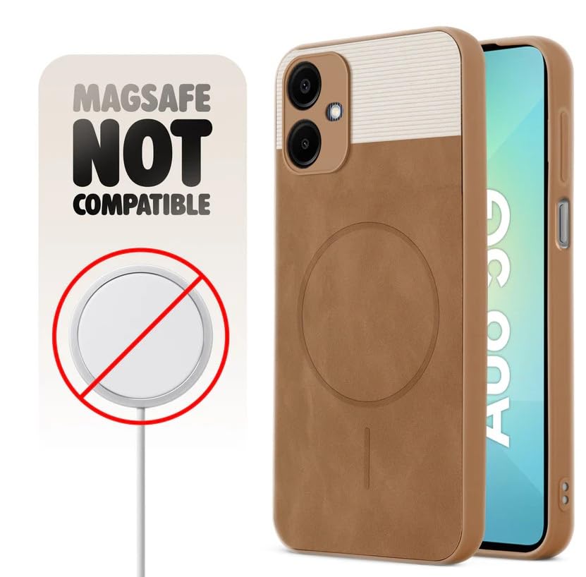 Image of Bintage CASE Dual-Leather Mac Safe Design Phone Case| Soft Touch Finish | Full Camera Protectection Back Cover Compatible for Samsung F04 / A04e 4G / M04 - White & Nut Brown