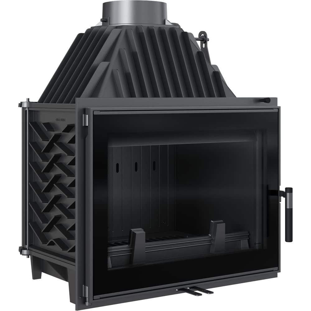 KRATKI Zosia Inserto per Camino a Legna con Presa D'aria Conforme Bimschv 2 12 Kw Ef fi cienza Termica 83% Uscita Scarico fi 200 mm Ghisa Vetro Decorativo 70 X 85cm
