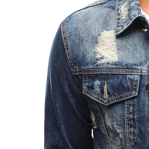 Maiyifu-GJ Men's Distressed Jeans Jacket Button Front Casual Denim Trucker Jacket Single Row Buckles Long Sleeve Jacket4