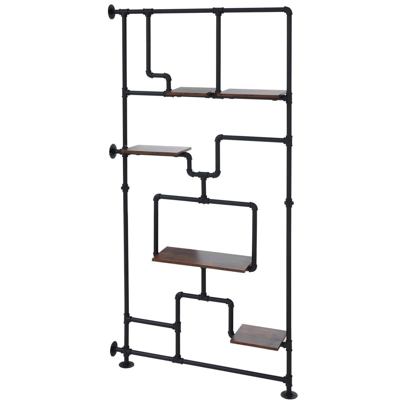 Divisorio con ripiani HWC-P10, scaffale da soggiorno, metallo industriale melaminico MVG 203x100x20 cm - marrone scuro