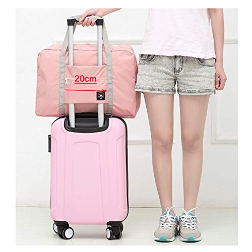 Unova Folding Travel Duffel Bag Packable Light Nylon Water Resistant Tote Weekend Getaway Overnight Carry-on Shoulder (Pink)