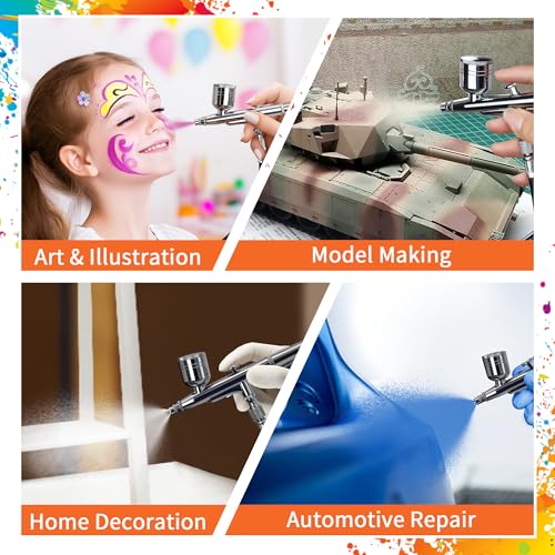 Lya Vinyl Mini Airbrush Kit with Air Compressor, 40 PSI High Pressure Air Brush Non-Clogging with 0.2/0.3/0.5mm Nozzle/Cleaning Sets, Ideal for Painting, Model Painting, Automotive Graphic - Image 6