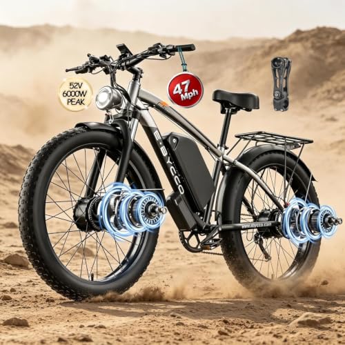 Vélo électrique adulte 52V 32AH 6000W moteur dual 26" pneu gras freins hydrauliques