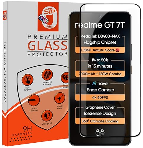 Image of Premium HD+ Tempered Glass Screen Protector Guard Compatible For Realme GT 7T 5G (6.8 Inch, Pack of 1) | Edge to Edge Coverage With Easy to installation kit for Smartphone