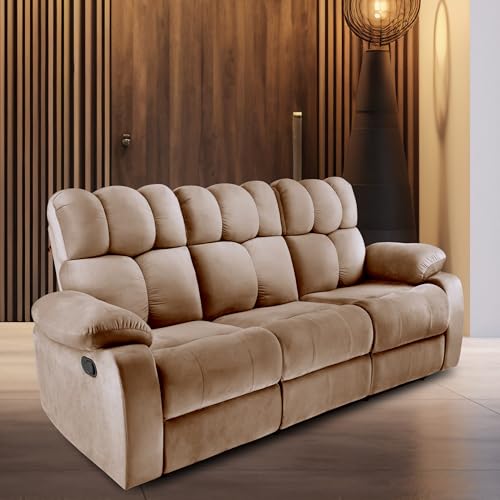 Image of Little NAP Helios Soft Suede Fabric Three Manual Standard Recliner | Padded 3 Seater Aaram Sofa | Relaxing Chair for Home Office Living Bed Room | Brown