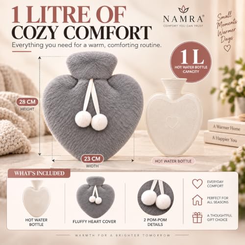 Image of Hot Water Bag with Soft Cover for Pain Relief, 1 Pcs Heating Pad Rubber Hot Bag for Body Massage for Men & Women for Hot Water Bottle for Period, Cramps, Heating Pad - 1000ML (GRAY Color) (Gray)