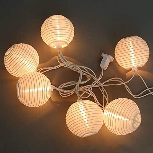 White Lantern String Lights Plug in, 8.5Ft Hanging Indoor Decorative String Lights with 10 Cute White Nylon Lanterns Lights Connectable for Indoor Outdoor Bedroom Ramadan Backyard Patio Bistro Decor