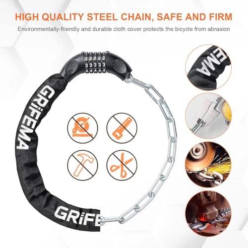 Image of GRIFEMA GAK1201-9 Bike Chain Locks 5 Digit Combination, 900mm High Security Bicycle Lock, for Bike Cycle, Moto, Door, Gate Fence