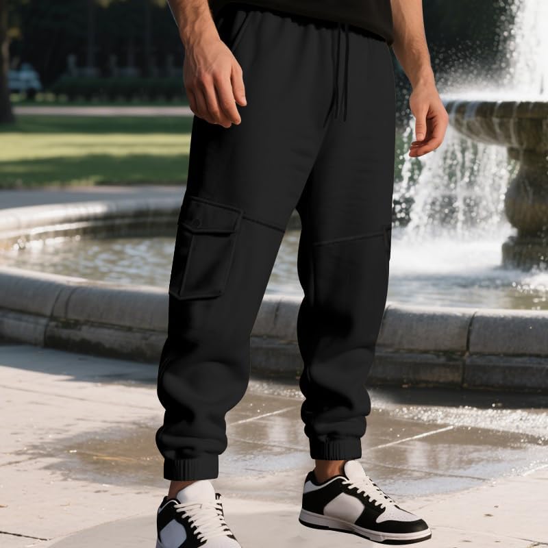 ZOCANIA Sweatpants for Men Multi Pocket Men's Sweatpant Relaxed Fit Mens Fleece Casual Joggers Elastic Drawstring Pants - Image 5