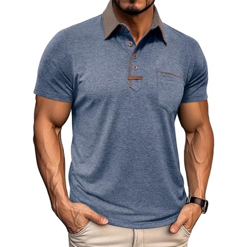 Halfword Polos Homme Manches Courtes Golf Pull Casual Classique Top Slim Fit Bleu 2XL