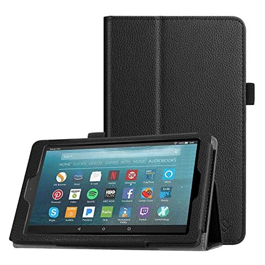 Fintie Folio Case for All-New Amazon Fire 7 Tablet (9th Generation, 2019 Release) - Slim Fit PU Leather Standing Protective Cover with Auto Wake/Sleep, Black