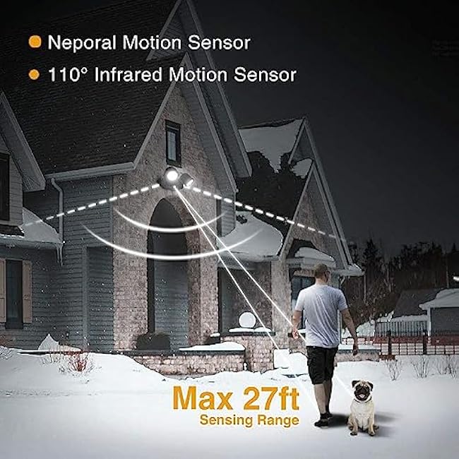 Neporal Motion-Sensor Security Light - Wireless COB Battery Powered Outdoor Flood Light for Garage, Porch, Barn, Patio, Backyard