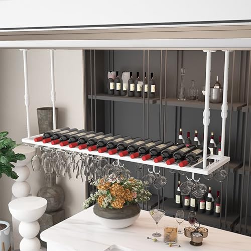 Casier à vin suspendu à hauteur réglable et étagère oreillettes blanc 120 cm