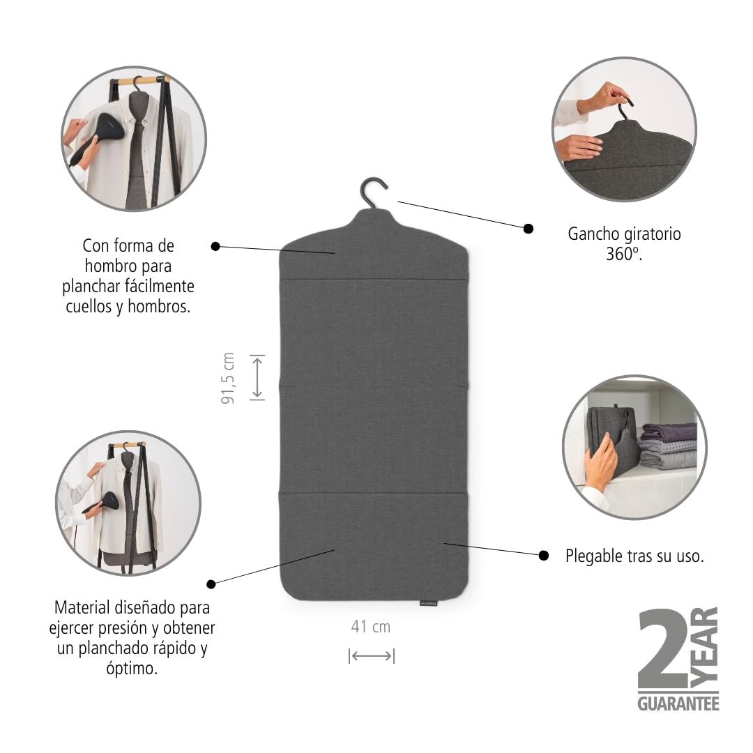 Brabantia - Tabla Plegable para Planchado Vertical - Superficie sólida Resistente al Calor - Gancho Colgador - Facilita el Planchado Vertical - 91,5 cm x 41 cm - Pepper Black