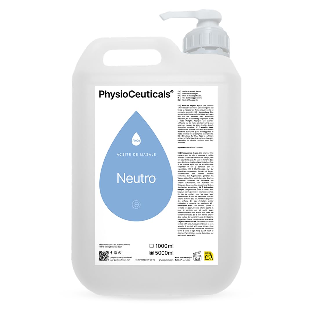 PHYSIOCEUTICALS - Aceite Neutro Masaje Profesional 5000ml - Base Parafina Alto Rendimiento- Fisioterapia, Spa y Centros Masaje