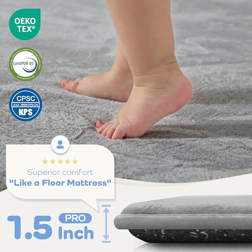 Image of 1.5 inch Thick Baby Play Mat for Floor 39x59 Soft Foam Mats, Dark Grey | Memory Mat for Baby to Play, Waterproof Easy Care with Non-Slip Tummy Time Play Mat for Nursery Playroom Classroom