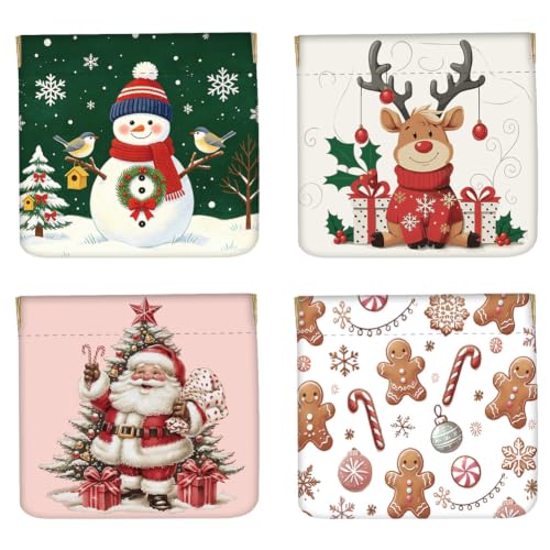 PRESSINART 4 Piezas 4 Estilos Monedero de Cambio de Navidad 4.7" x 4.3"