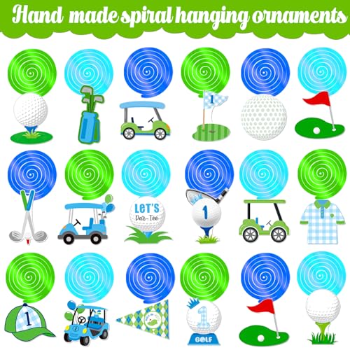 Image of Golf Party Hanging Swirls Hole in One Party Decorations 20PCS Golf Themed 1st Birthday Party Ceiling Swirls Par-Tee Time Golf Hanging Decorations for Sports Golf First Baby Shower Supplies