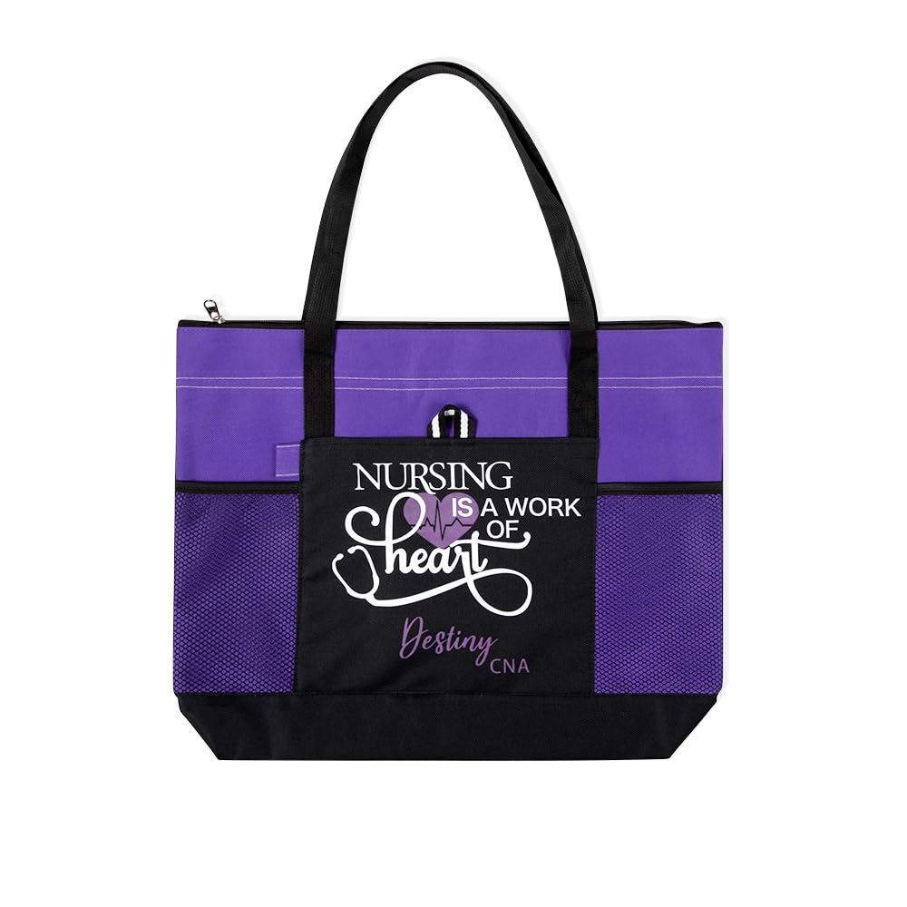 Custom Nurse Tote Bag for Work Personalized Name Nurse Shoulder Handbag RN CNA LPN Gifts for Nursing Students Teacher 18×13.5INCH 6 Colors