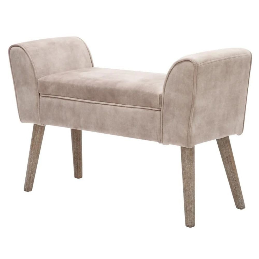 Elegante panchina imbottita Skandi stile nordico, 90 x 56 x 30 cm, in tessuto di colore beige, con braccioli
