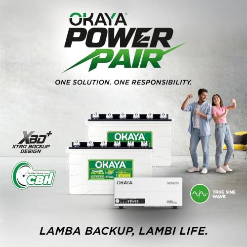 Image of Okaya Inverter with Two Battery Combo for Home, Office & Shops|ATSW 1900 24V PureSine Wave Inverter 1650VA with 36 Months Warranty & OPSJT19048 160Ah XBD+ Certified SJT Battery with 48 Months Warranty