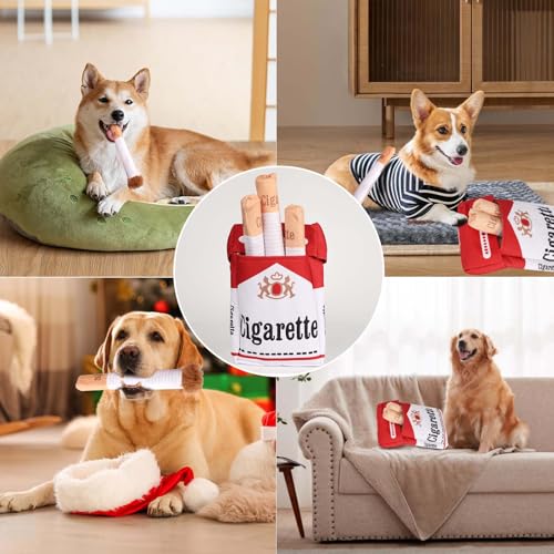 MOKIDO Hundespielzeug Zigarette, Zigarette Quietschend, Interaktives Dog Cigarette Toy, Hunde Zigaretten mit Einer Box, lustiges Kichern, Plüsch-Hundespielzeug für kleine, mittelgroße und große Hunde