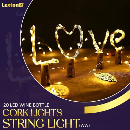 Image of Lexton Decorative Wine Bottle Cork Light | 20 LED, Battery Powered, 2 Meter Long, IP65 Protection |Copper Light Suitable for Home Decor, Diwali, Christmas (Pack of 6, Warm White)