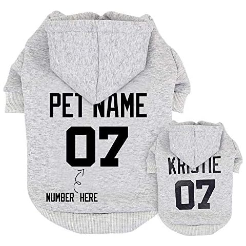 Didog Personalized Dog Hoodies, Custom Puppy Sweater Shirt with Pets Name & Number, ID Clothes for Poodle Yorkie Small Medium Dogs,Gray,XS Cover