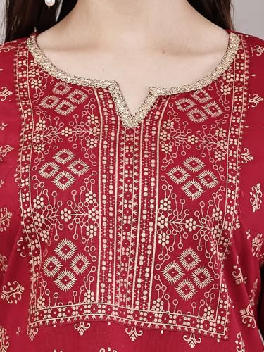 Image of Women's Pink Printed Short Kurti with Lace Trim, 3 /4 Sleeves, Ethnic Indian Style Top