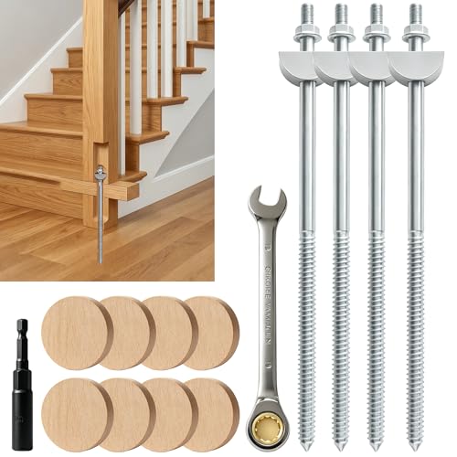 SFNSM 4PCS Newel Post Mounting Kit Heavy Duty Hidden Newel Post Fastener with Rail Bolt Wrench Installation Kit Staircase Newel Posts for Wooden Stair Railing Deck Baluster