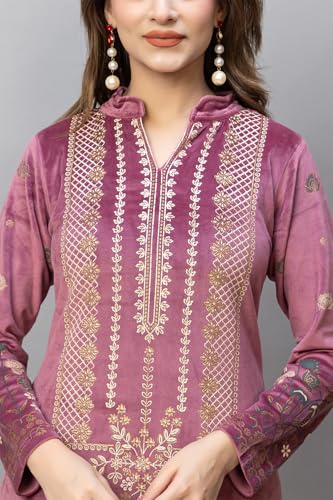 Image of HIFZAA velvet kurta palazzo set with dupatta for womens printed winter wear suit M to 4xl