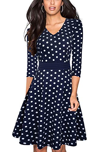 HOMEYEE Vrouwen Vintage 3/4 mouw Bloemen Kant Borduurwerk Cocktail uitlopende jurk A062