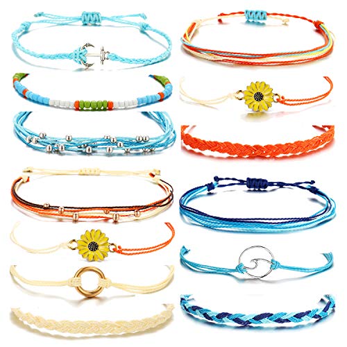 choice of all 3 Pcs Summer Surfer Wave Bracelet Adjustable Friendship Bracelet Handcrafted Jewelry Women (S:Sunflower)