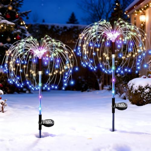 Ovker Luzes solares de jardim ao ar livre, luzes solares de fogo de artifício, 120 LED, 2 modos de iluminação, 40 cabos de cobre, lâmpadas impermeáveis para jardim, pátio, relva, caminho,